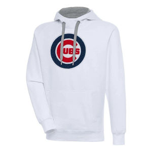 Chicago Cubs Antigua Chenille Big Logo Victory Pullover Hoodie 4XLarge White
