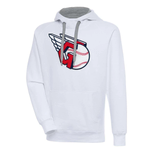 Cleveland Guardians Antigua Chenille Big Logo Victory Pullover Hoodie 4XLarge White