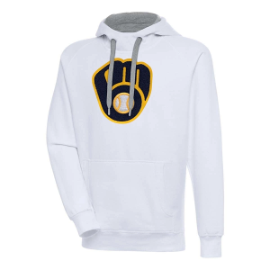Milwaukee Brewers Antigua Chenille Victory Pullover Hoodie 4XLarge White
