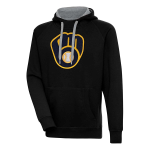 Milwaukee Brewers Antigua Chenille Victory Pullover Hoodie 4XLarge Black
