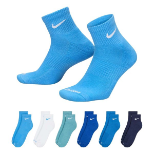 Men's Nike Everyday Plus Cushioned Training Quarter Socks Small Blue/White/Aqua 6 Packs