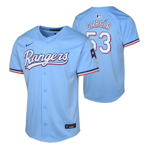 Kids' Texas Rangers Adolis Garcia #53 Nike Light Blue Alternate Jersey Medium Cobalt