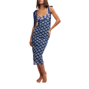 Women's Free People Printed Got Glam Midi Dress XLarge Navy Combo