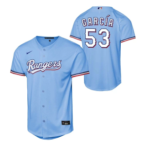 Kids' Texas Rangers Adolis Garcia #53 Nike Light Blue Alternate Jersey Medium Cobalt