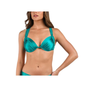 Women's La Blanca Earth Goddess Draped Underwire Swim Bikini Top Contemporary 16 Teal