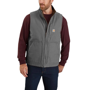 Men's Carhartt Loose Fit Washed Duck Sherpa-Lined Mock Work Vest Small Gravel