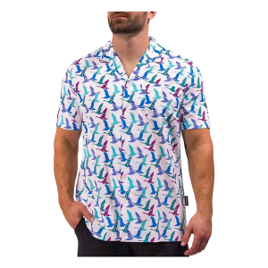 Men's Waggle Golf Flying V Camp Button Up Shirt Medium White