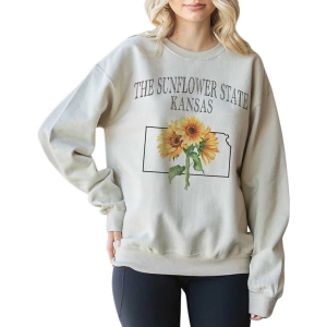 Women's Blume & Co The Sunflower State Kansas Crewneck Sweatshirt Large Sand