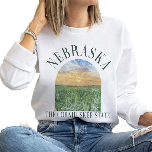 Women's A. Blush Nebraska Cornhusker State Landscape Crewneck Sweatshirt XLarge White