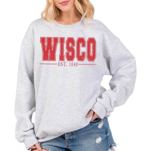 Women's A. Blush Wisco Wisconsin Crewneck Sweatshirt Large Ash