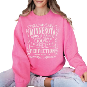 Women's A. Blush Minnesota Born & Raised Crewneck Sweatshirt Large Heather Pink
