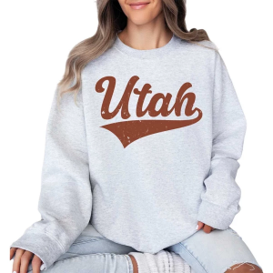 Women's A. Blush Utah Script Crewneck Sweatshirt Medium Ash