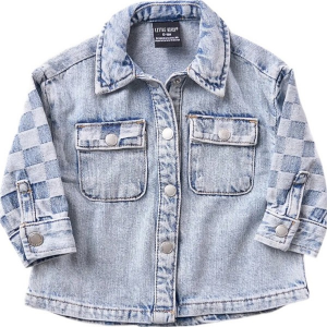 Girls' Little Bipsy Checkered Denim Jacket Toddler 3/4T Light Wash