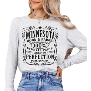 Women's A. Blush Minnesota Born & Raised Long Sleeve T-Shirt Medium Ash