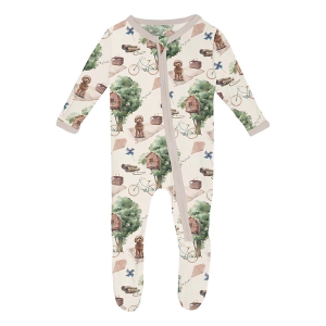 Kickee Pants Zipper Print Footie Pajamas Baby 0/3 mo. Natural Tree House