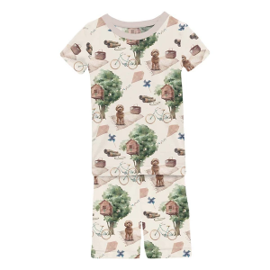 Kids' Kickee Pants Print T-Shirt and Shorts Pajama Set 8 Natural Tree House