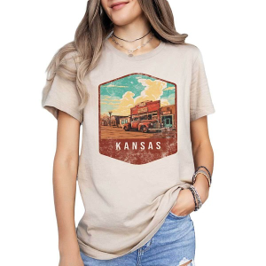 Women's A. Blush Old Town Kansas T-Shirt Medium Tan