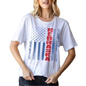 Women's Blume & Co Nebraska USA Flag T-Shirt 3X White