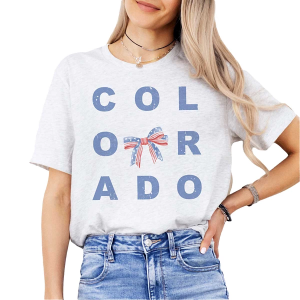 Women's A. Blush Colorado Bow T-Shirt Small Ash