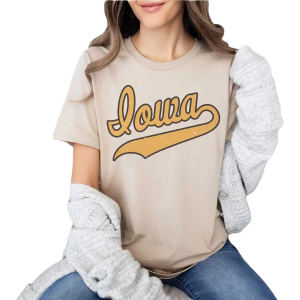 Women's A. Blush Iowa Script T-Shirt Medium Tan