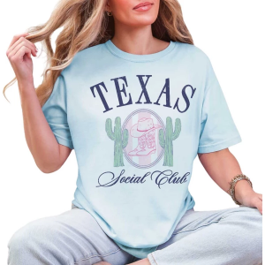 Women's A. Blush Texas Social Club T-Shirt Small Chambray