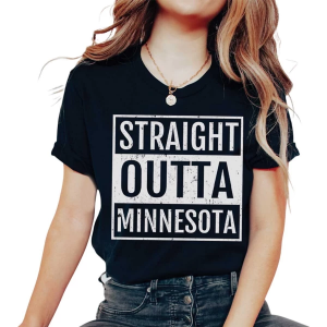 Women's A. Blush Straight Outta Minnesota T-Shirt Medium Black