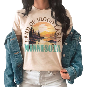Women's A. Blush Minnesota Land of 10,000 Lakes T-Shirt Large Ivory