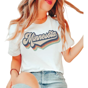 Women's A. Blush Retro Minnesota Script T-Shirt Large White