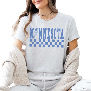 Women's A. Blush Minnesota Checkered T-Shirt Medium Ash