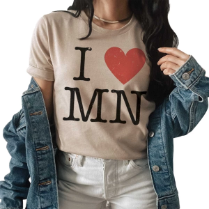 Women's A. Blush I Heart Minnesota T-Shirt Small Tan