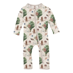 Kickee Pants Coverall 2 Way Zipper Romper Baby 9/12 mo. Natural Tree House