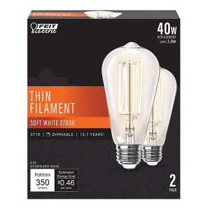 Feit 40W ST19 E26 Filament Soft White LED Bulb - 2 Pack