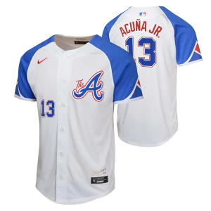 Kids' Atlanta Braves Ronald Acuna Jr #13 Nike City Connect Jersey XLarge White