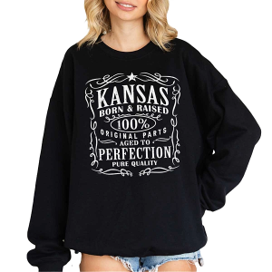 Women's Blume & Co Kansas Born & Raised Crewneck Sweatshirt M/L Black