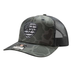 Men's Ariat Camo American Flag Shield Logo Work Snapback Hat One Size Camo