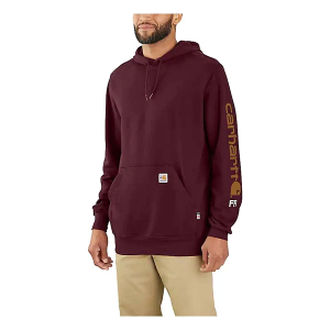 Men's Carhartt Flame Resistant Force Loose Fit Midweight Logo Sleeve Graphic Work Hoodie Large Port