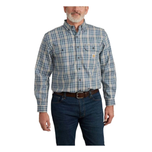 Men's Carhartt Force Rugged Flex Loose Fit Midweight Twill Plaid Long Sleeve Button Up Shirt XLarge Storm Blue/Shadow