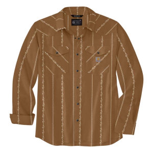 Men's Carhartt Montana Rugged Flex Relaxed Fit Lightweight Snap-Front Print Long Sleeve Button Up Shirt Medium Carhartt Brown Paisley Stripe
