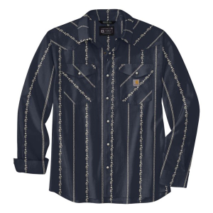 Men's Carhartt Montana Rugged Flex Relaxed Fit Lightweight Snap-Front Print Long Sleeve Button Up Shirt Large Navy Paisley Stripe