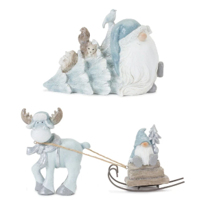 Melrose International Resin Gnome w/Tree and Reindeer (Set of 2)