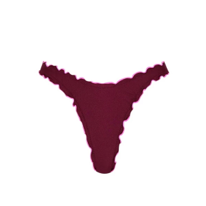 Women's Kulani Kinis Lettuce Edge Thong Swim Bottoms Small Sangria Spritz