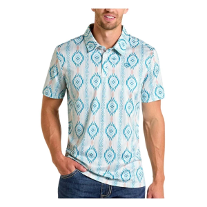 Men's Rock & Roll Denim Aztec Polo XLarge Caribbean