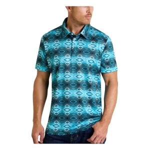 Men's Rock & Roll Denim Aztec Vertical Striped Polo Medium Turquoise