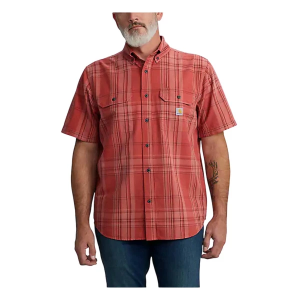 Men's Carhartt Loose Fit Midweight Plaid Button Up Shirt Large Crimson Moss