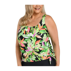 Women's Maxine Banded Scoop Blouson Swim Tankini Sporty 20W Rainforest Rainbow