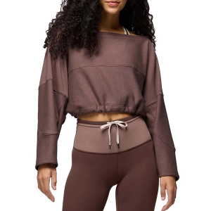 Women's prAna Sacred Space Cinched Crop Crewneck Sweatshirt Medium Carob Heather