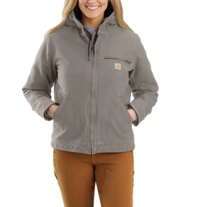 Women's Carhartt Washed Duck Sherpa Lined Canvas Jacket Small Taupe Gray
