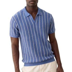 Men's Marine Layer Conrad Sweater Polo Large Azure Stripe