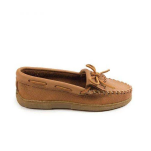 Women's Minnetonka Moosehide Kilty Hardsole Moc Shoes Wide 11 Natural