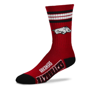 For Bare Feet Arkansas Razorbacks 4 Stripe Deuce Crew Socks